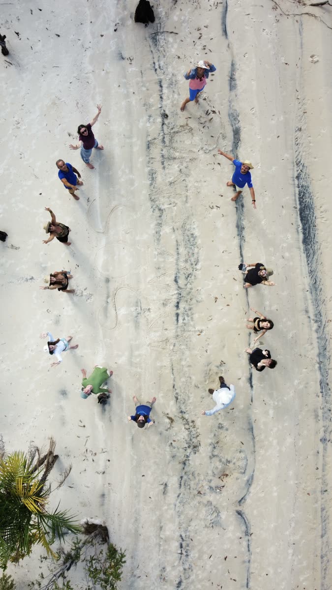 Group on the white sand of a Rio Negro beach